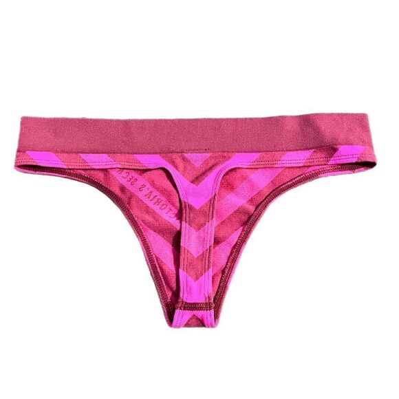 Victoria’s Secret Supersoft Striped Thick thong panty pink- maroon Small - Picture 2 of 2